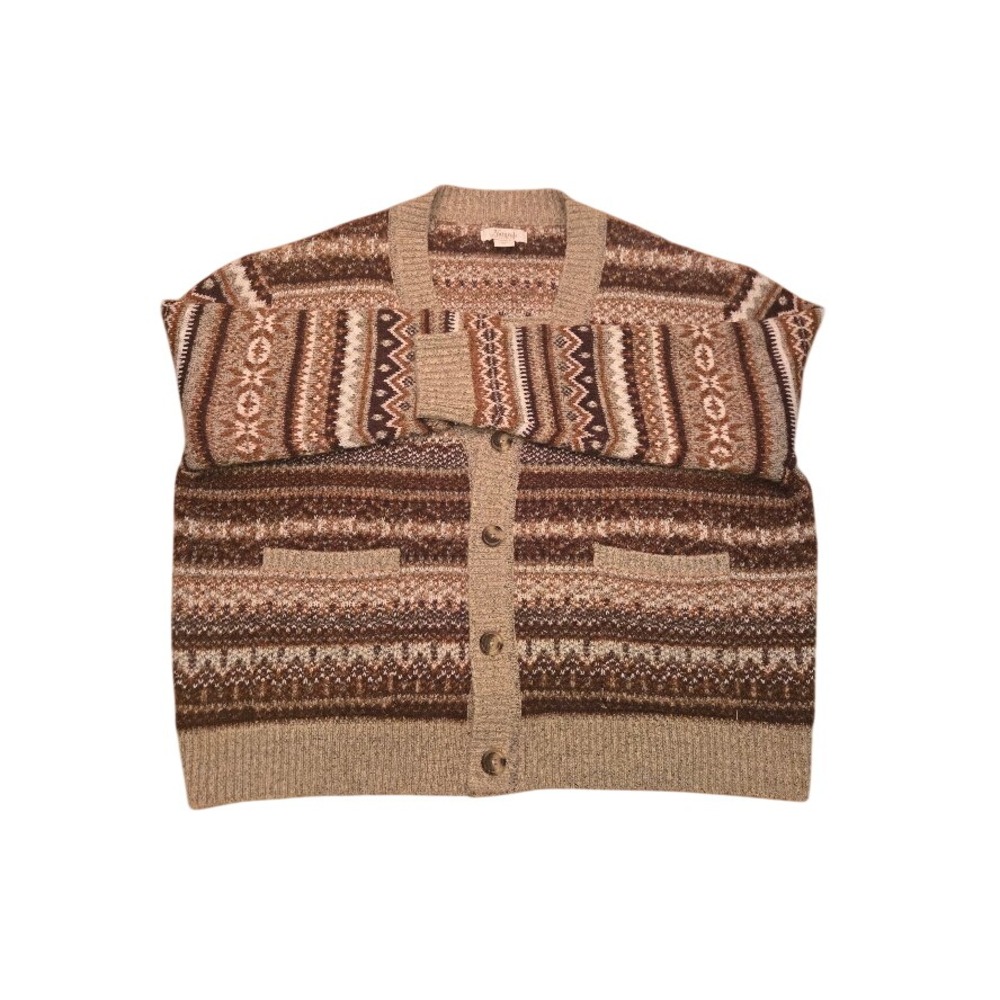 Natural Reflections Womens Fair Isle Button Front Cardigan Sweater Brown XXL